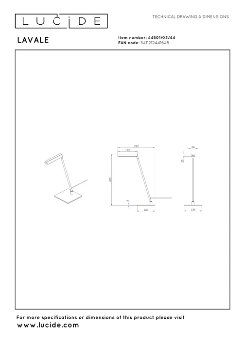 Lucide LAVALE - Bureaulamp - LED Dimb. - 1x3W 2700K - Okergeel - technisch